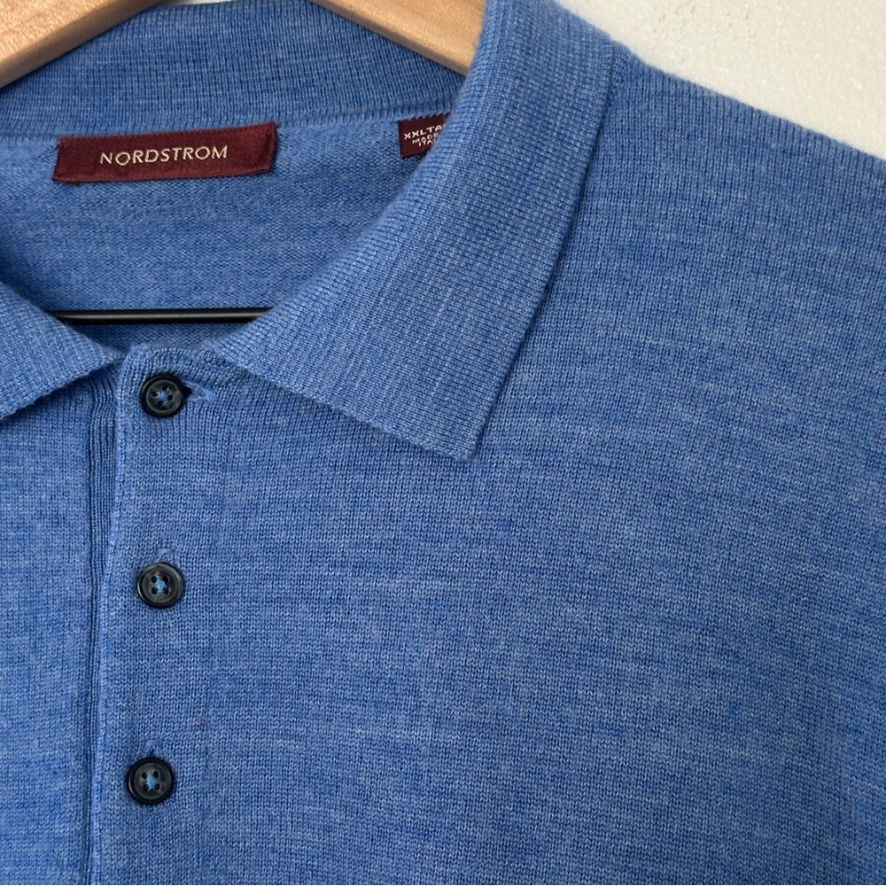 Vintage Nordstrom Polo Sweater 100% Merino Wool Made in Italy Sz XXL Tall Blue - Picture 4 of 12